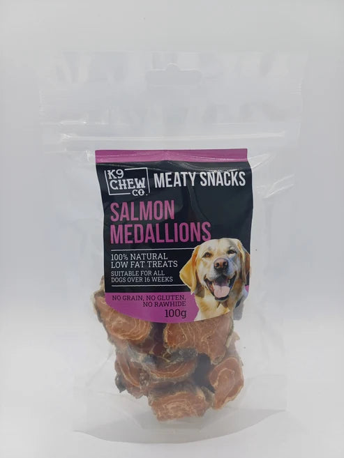 K9 Chew Meaty Snacks Salmon Medallions 100g