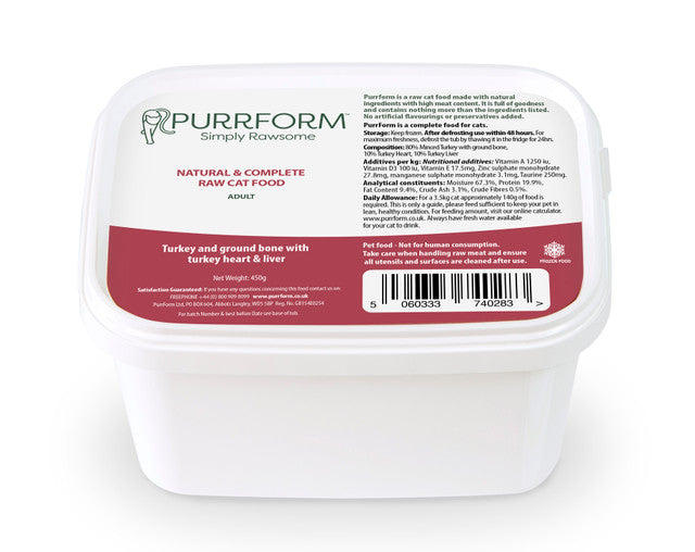 Purrform Turkey with heart, liver & ground bone 450g