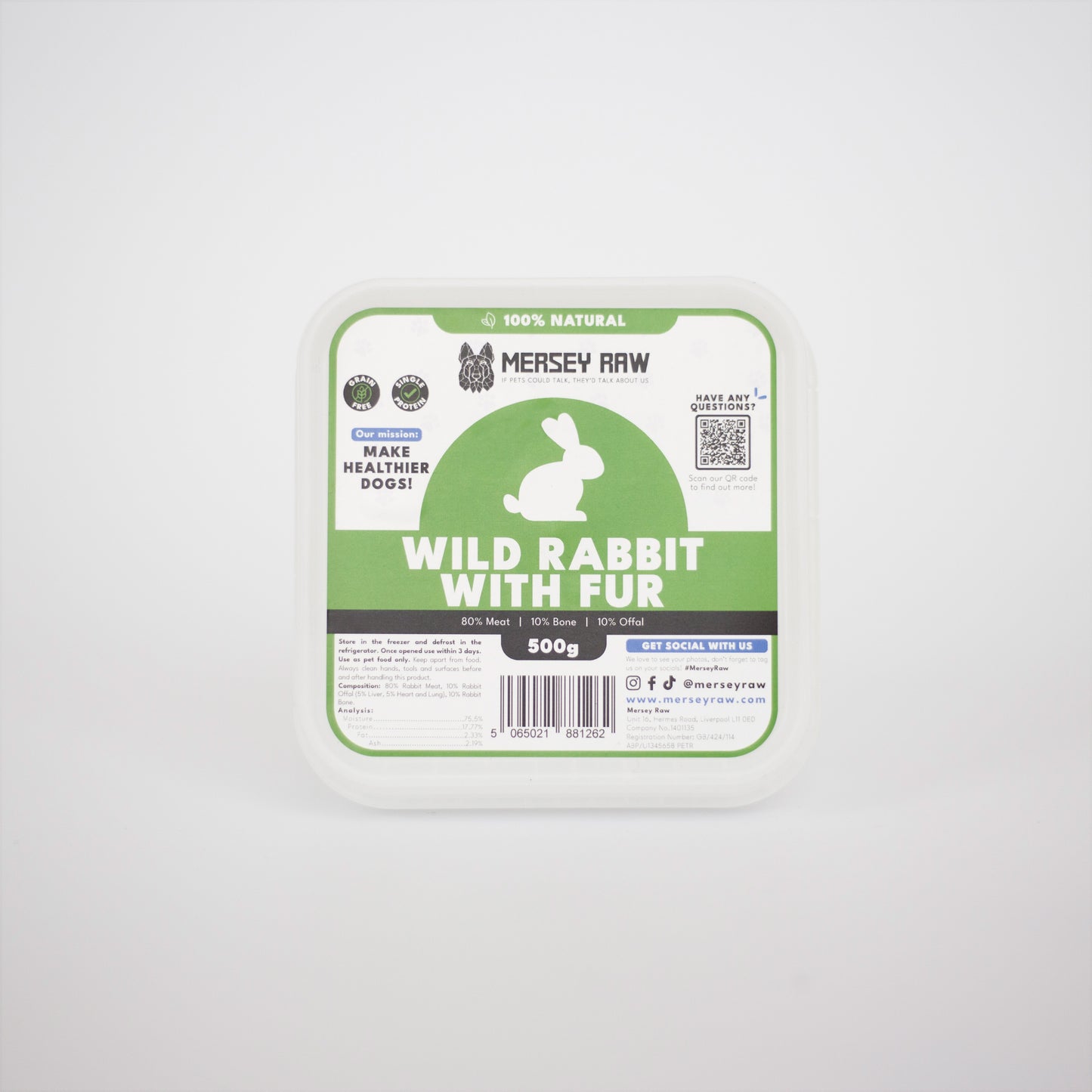 Mersey Raw Wild Rabbit with Fur 500g