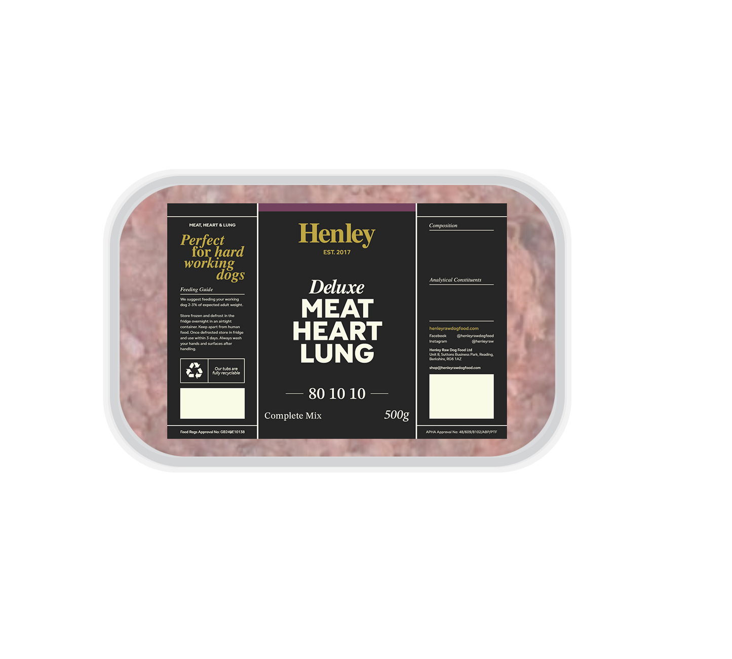 Henley Raw Deluxe Meat, Heart & Lung 80/10/10 500g