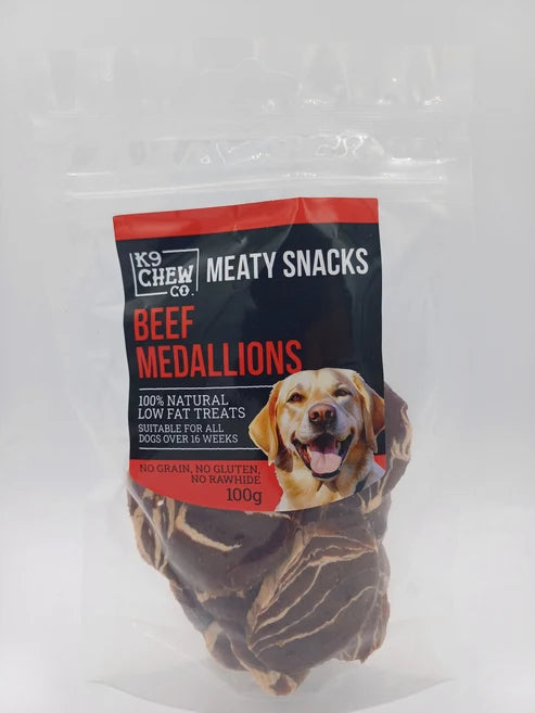 K9 Chew Meaty Snacks Beef Medallions 100g