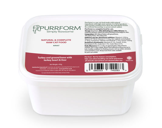 Purrform Turkey with heart, liver & ground bone 450g