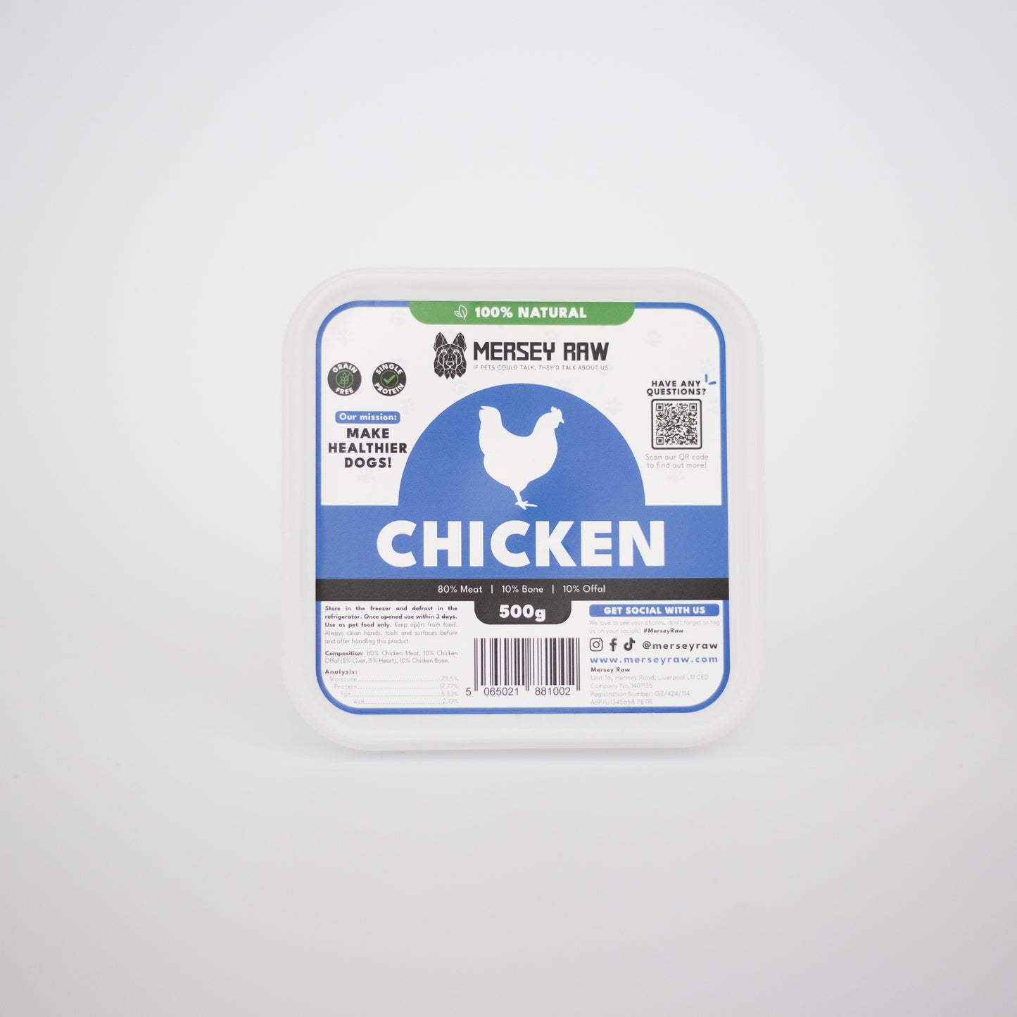 Mersey Raw Chicken 80/10/10 500g